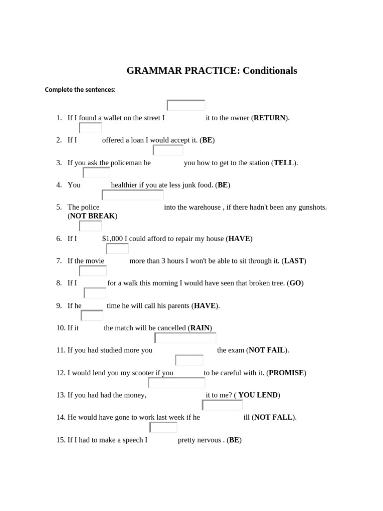 Conditionals Grammar Practice Exercises | PDF