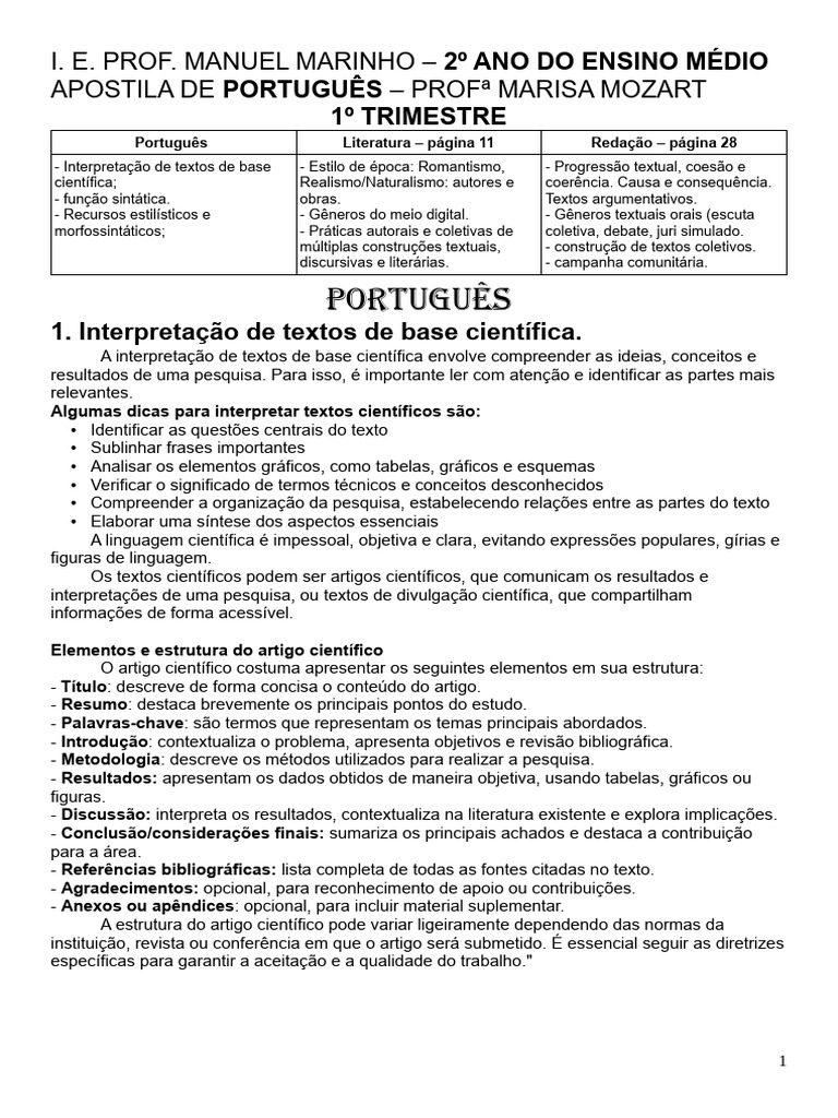 Apostila de Português: 2º Ano Médio | PDF | Assunto (gramática ...