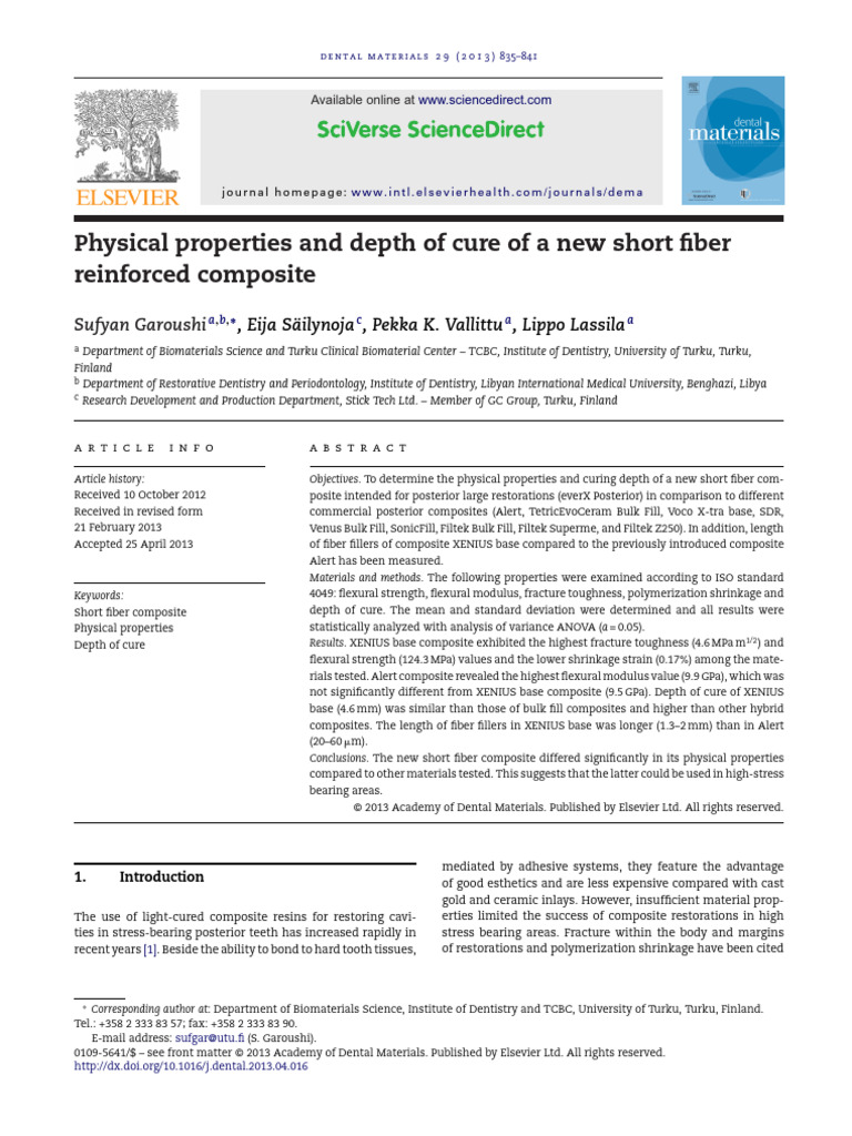 Physical Properties and Depth of Cure of New Short Fiber Reinfoed ...