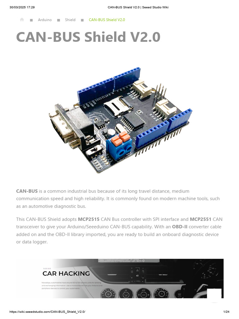 Seeed Studio CAN-BUS Shield V2.0 Guide | PDF | Arduino | Computer Science