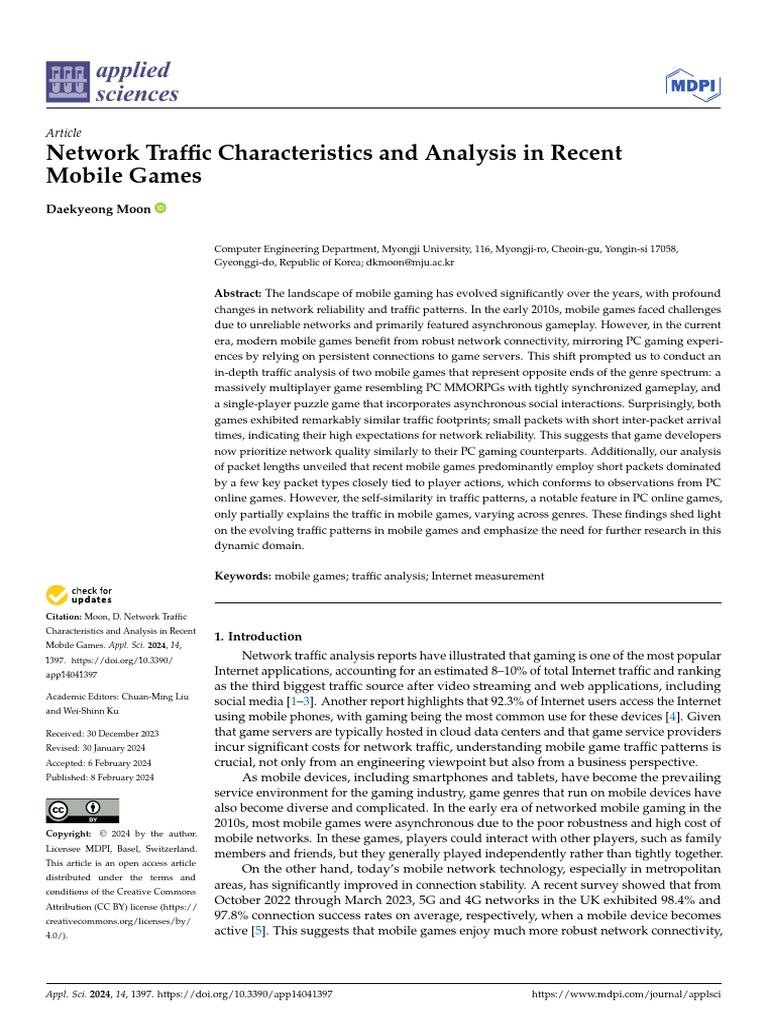 Network Traffic Characteristics and Analysis in Recent Mobile Games ...