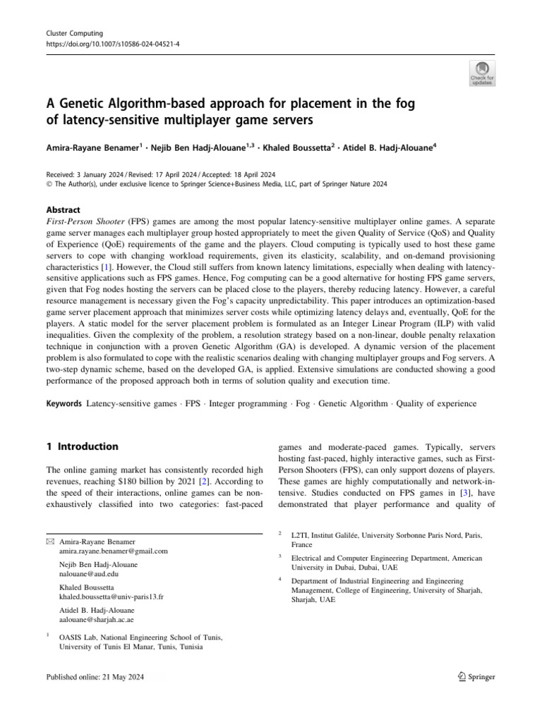 A Genetic Algorithm-Based Approach For Placement in The Fog of Latency ...