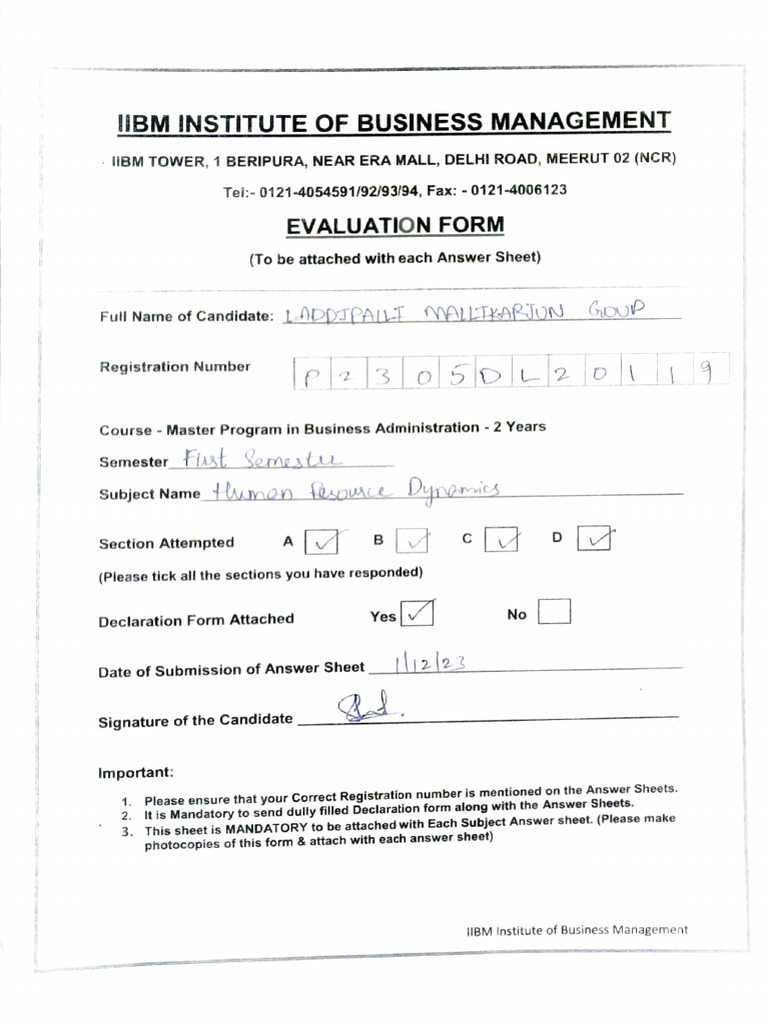 MBA Evaluation and Declaration Form | PDF | Office Work | Office Equipment