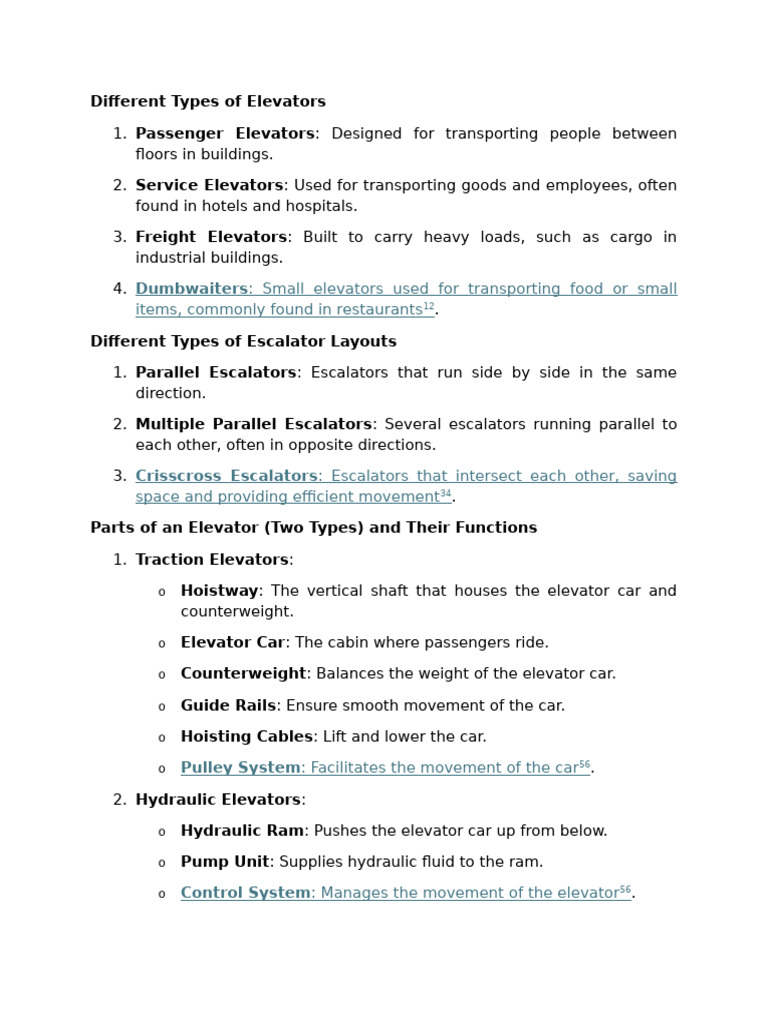 Different Types of Elevators | PDF | Elevator | Escalator