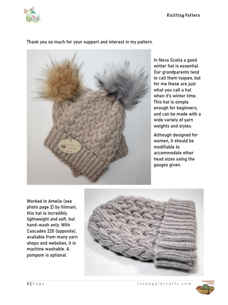 Simple Braided Winter Hat Pattern | PDF | Knitting | Knitting Needle
