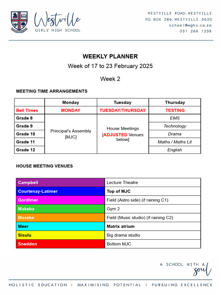 Weekly Planner 2025.02.17 (Learners) | PDF | Sports