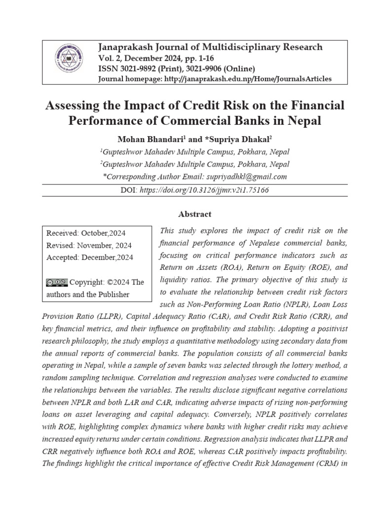 Assessing The Impact of Credit Risk On The Financi | PDF | Coefficient ...