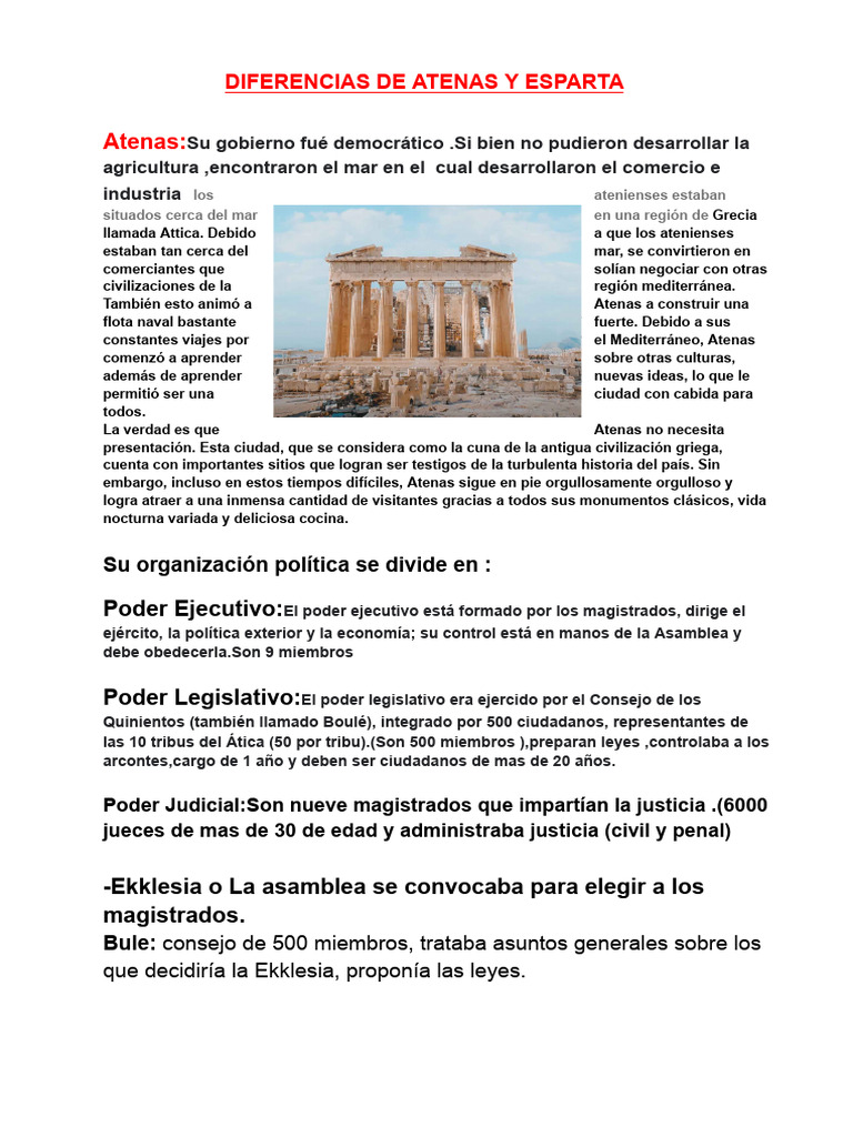 Diferencias entre Atenas y Esparta | PDF | Esparta | Atenas