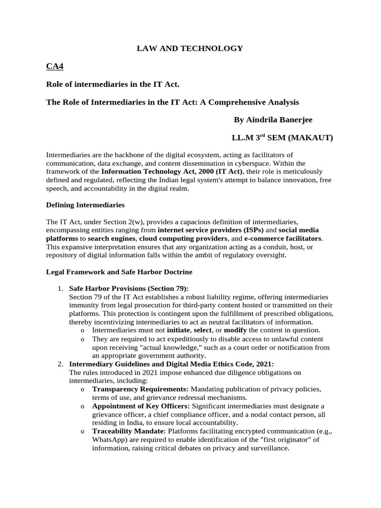 Intermediaries Under the IT Act: Analysis | PDF | Privacy | Online ...