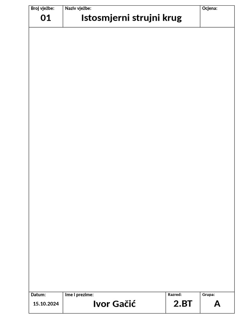 Elektrotehnika Vježbe Radna Lista Tablica | PDF