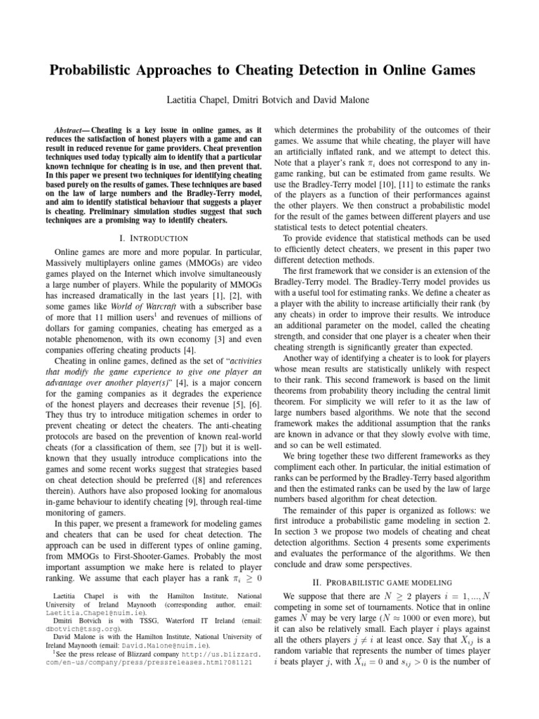 Cheating Detection in Online Games | PDF | Statistical Significance ...