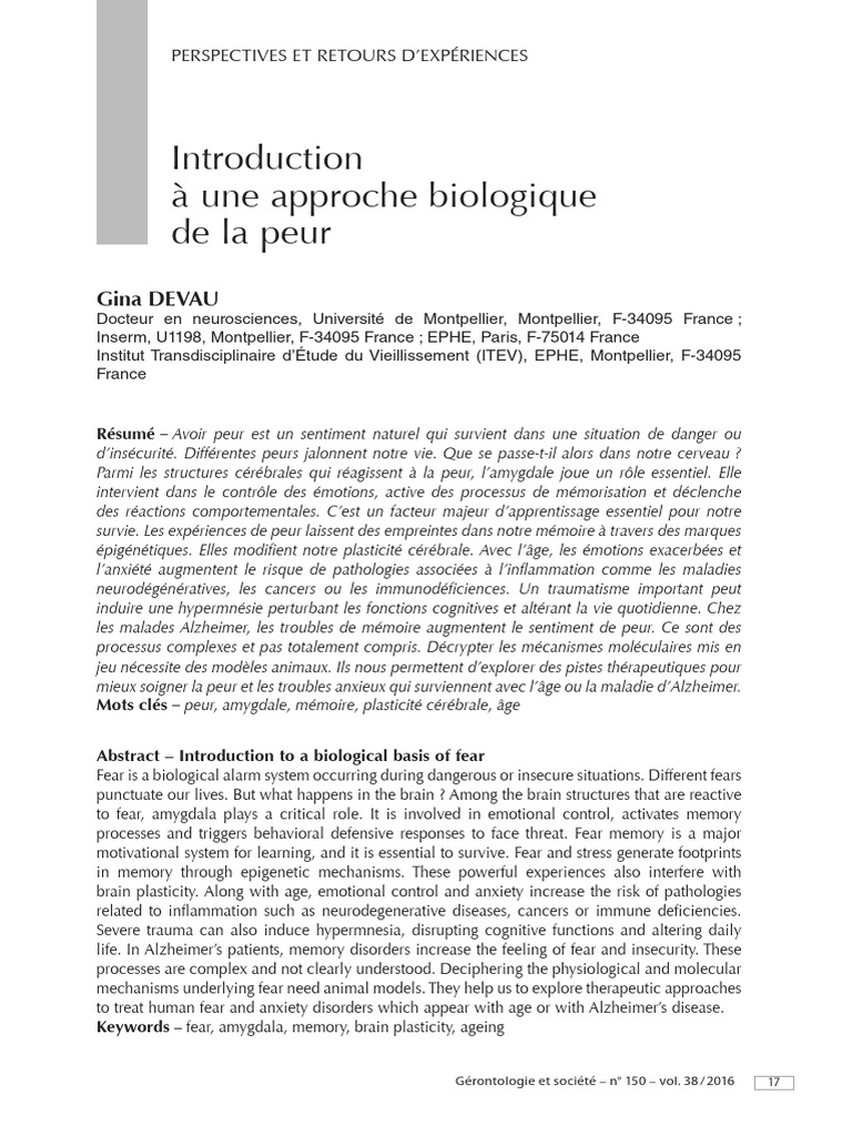 Mécanismes cérébraux de la peur | PDF | Amygdale (cerveau) | Hormone ...