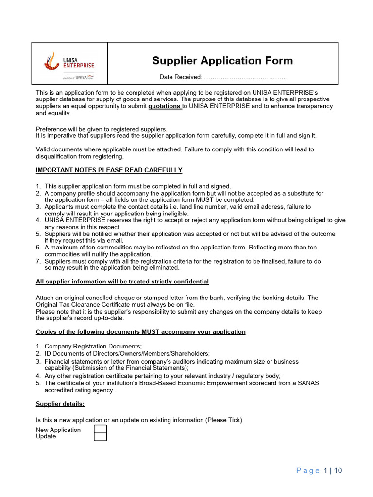 UE Supplier Application Form March2020 | PDF | Banks | Joint Venture