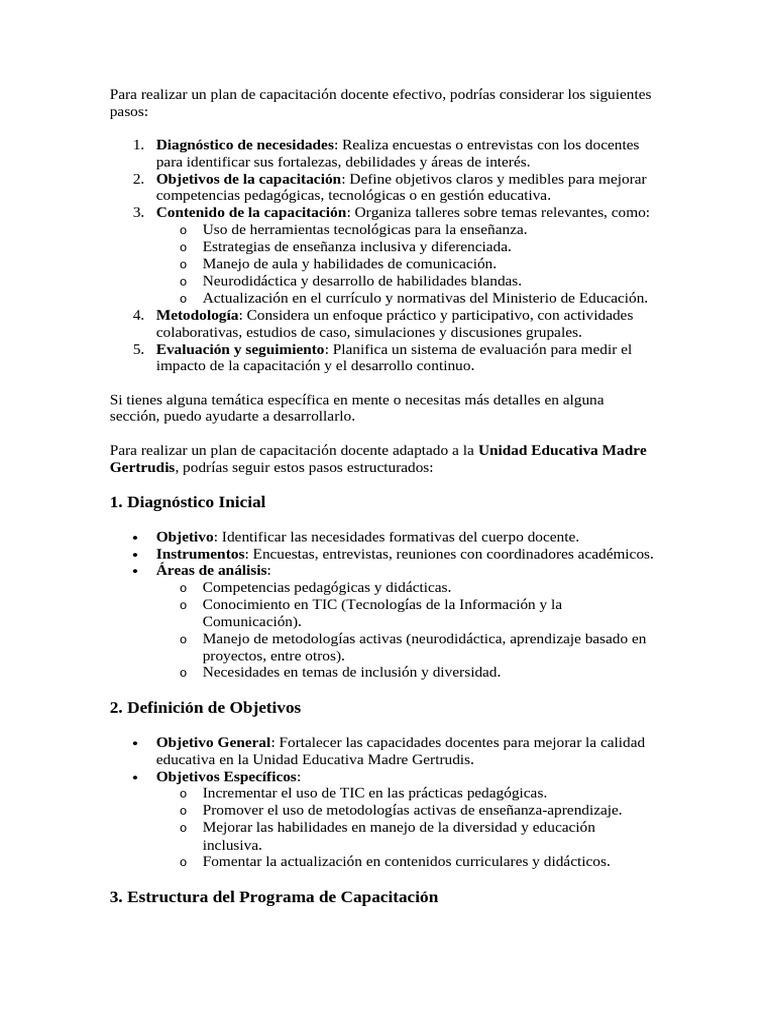 Plan de Capacitación Docente 2024 | PDF | Evaluación | Enseñando