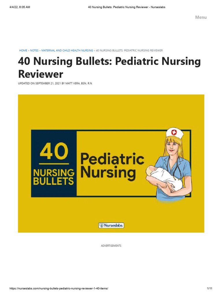 40 Nursing Bullets - Pediatric Nursing Reviewer | PDF | Breastfeeding ...