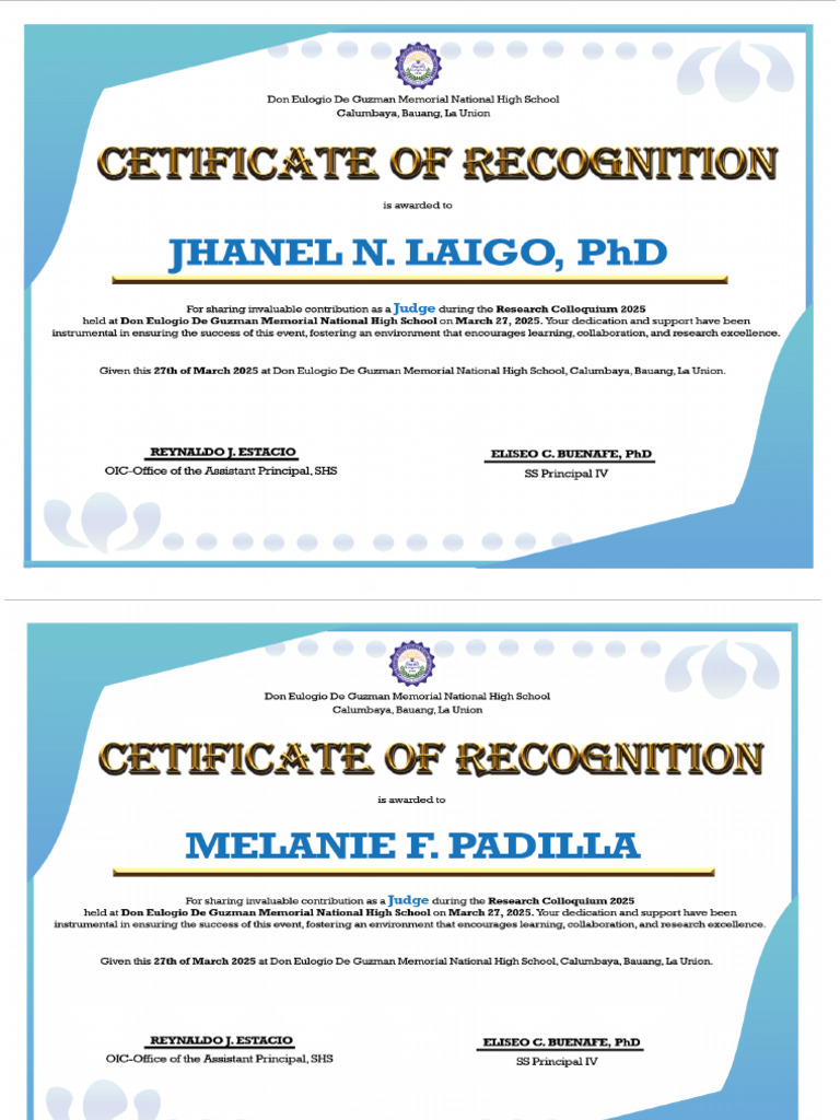 Certificates Judge and Guest | PDF