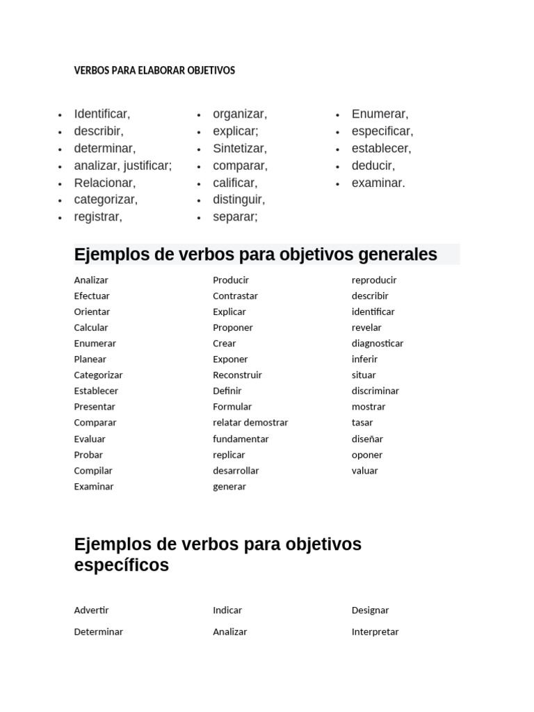 Verbos para Objetivos | PDF