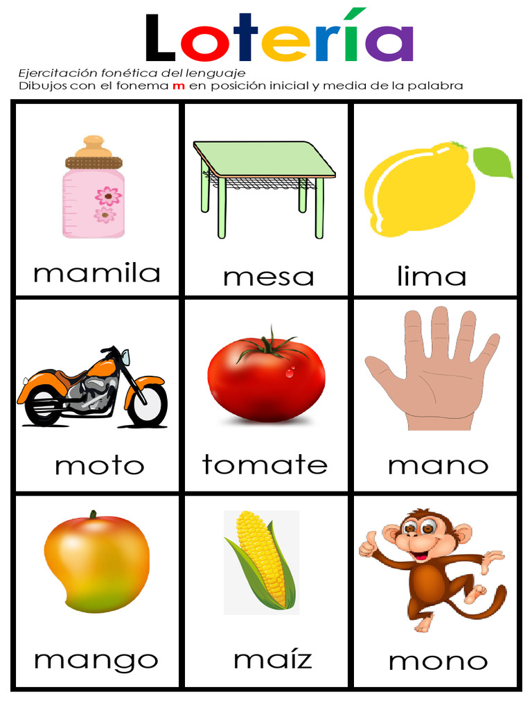 Lotería de Fonemas con la Letra M | PDF