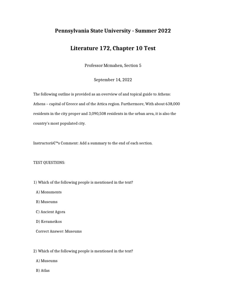Literature 172 Chapter 10 Test | PDF
