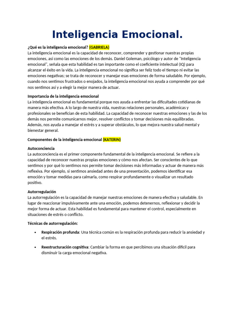 Inteligencia Emocional | PDF | Inteligencia emocional | Las emociones