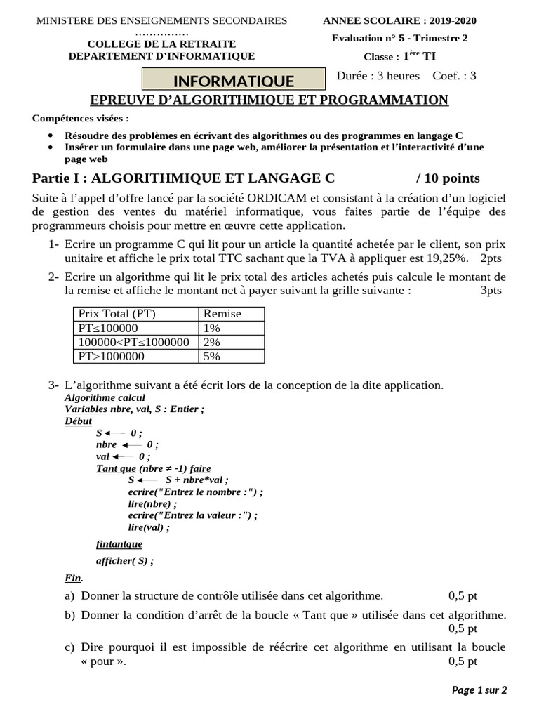 Algorithmes et Programmation C/Web | PDF | Programmation informatique ...