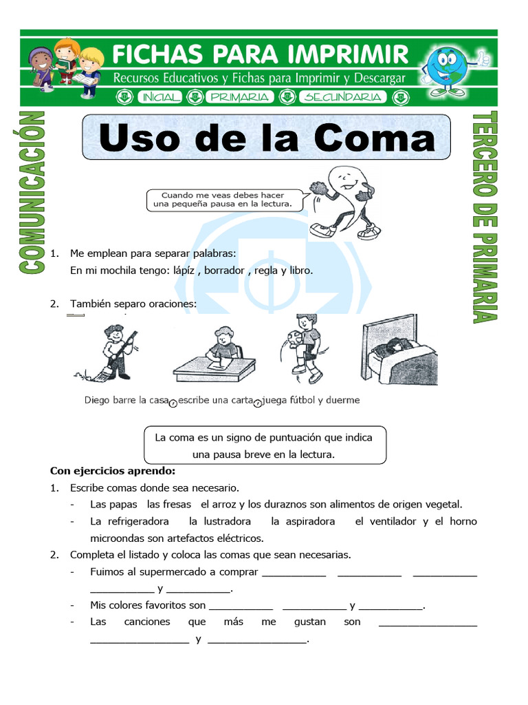 Actividades sobre el uso de la coma | PDF