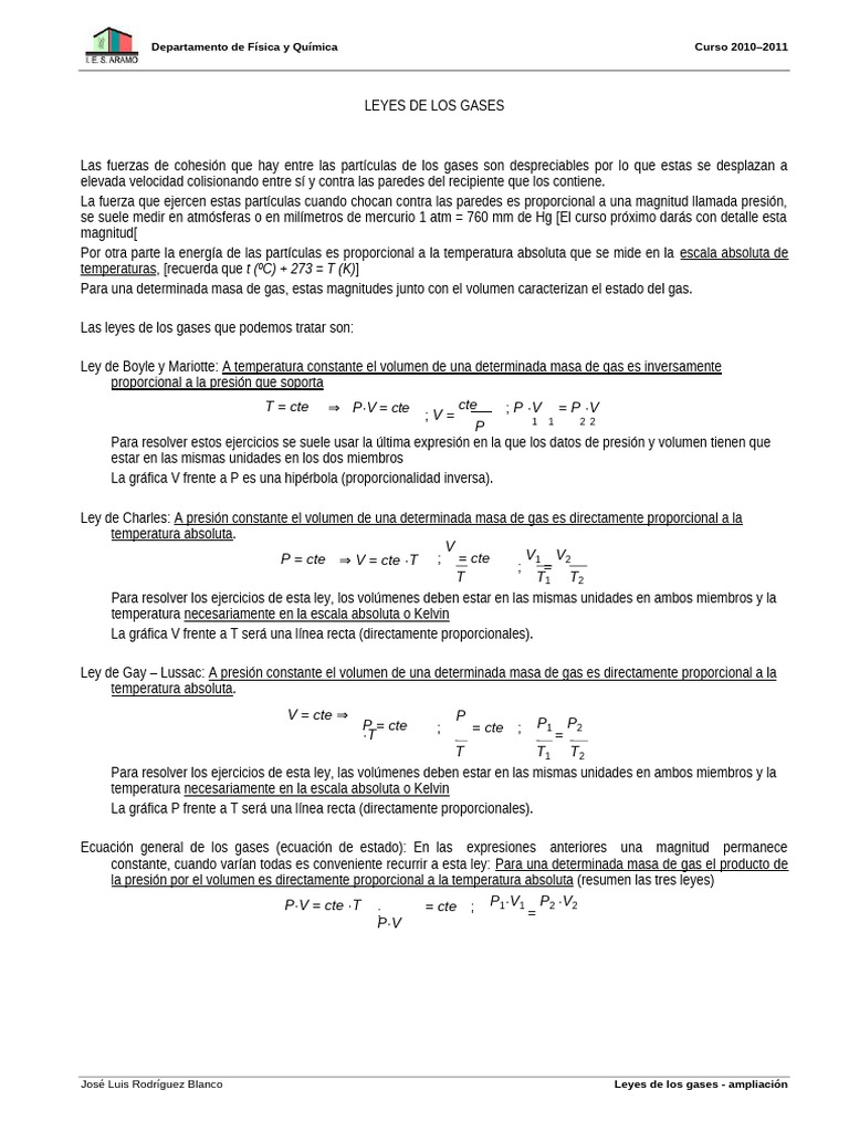 Leyes de los Gases: Boyle, Charles y Gay-Lussac | PDF | Gases | Temperatura