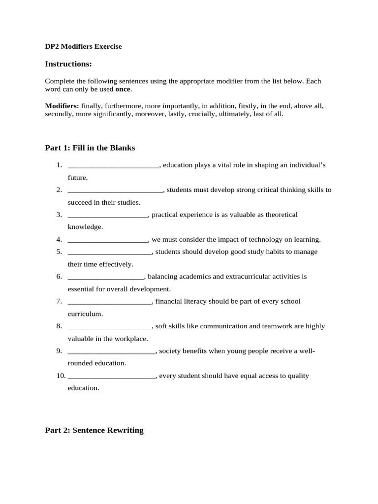 DP2 Modifiers Exercise Instructions | PDF