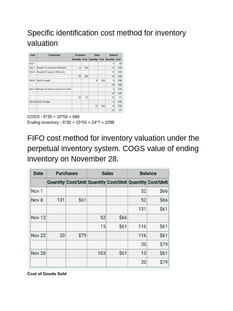 Specific Identification Cost Method For Inventory Valuation Pdf