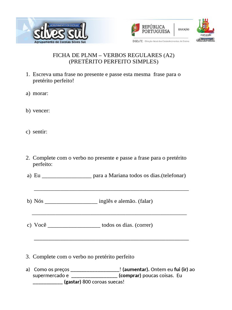 Verbos Regulares no Pretérito Perfeito | PDF