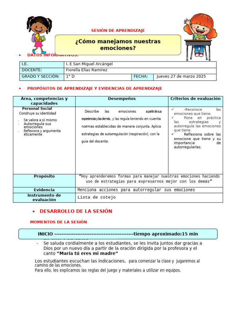Sesion Control de Las Emociones | PDF | Las emociones | Aprendizaje
