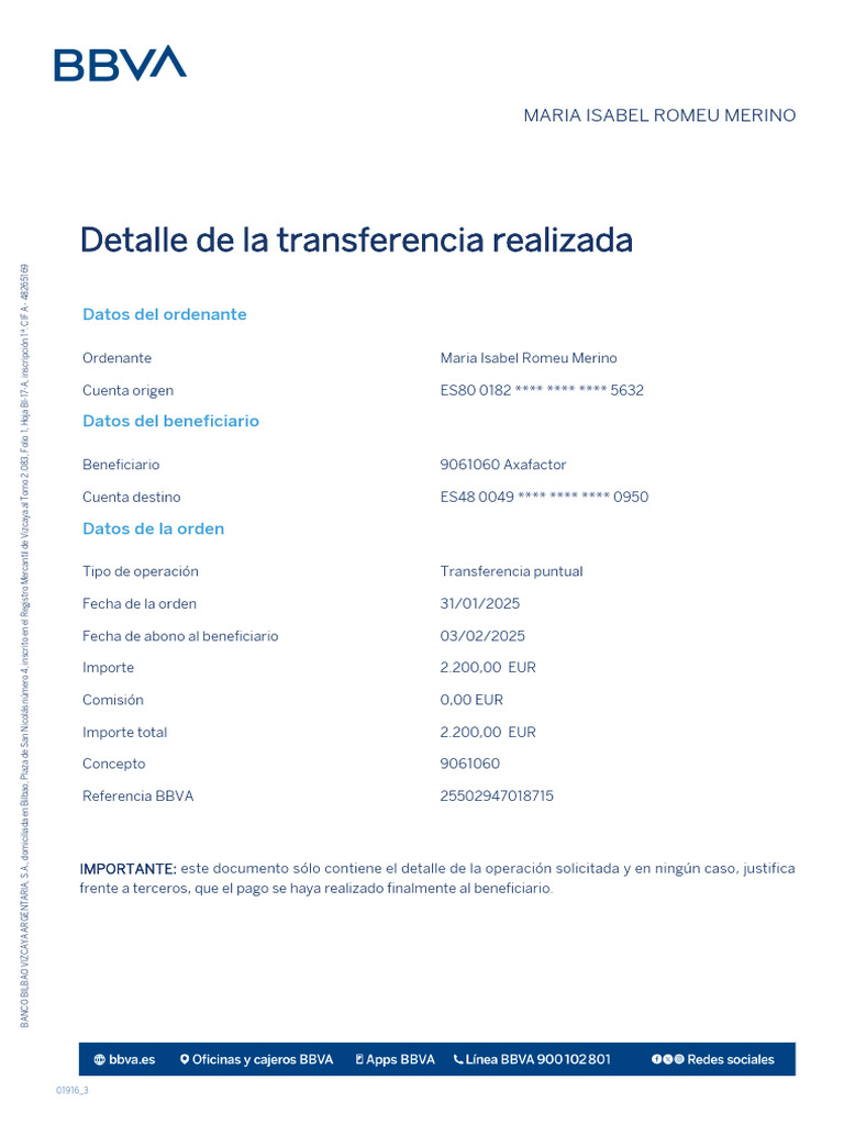 Transferencia de Maria Isabel Romeu | PDF | Bancario | Bancos