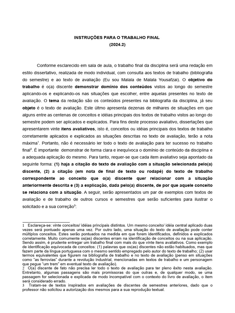 Instruções para Trabalho Final 2024.2 | PDF | Citação