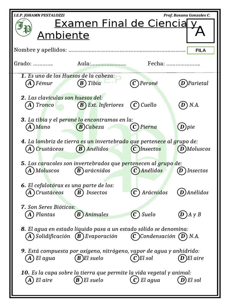 Examen Final de Ciencia y Ambiente | PDF