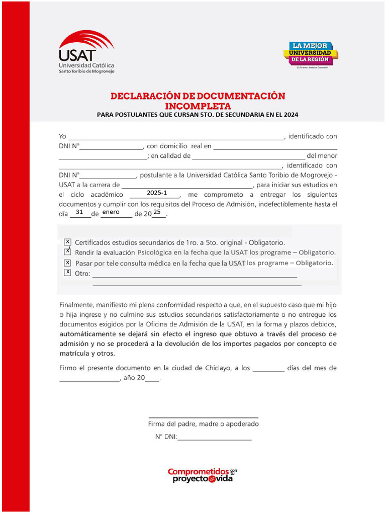 Documentación Incompleta USAT 2025-1 | PDF