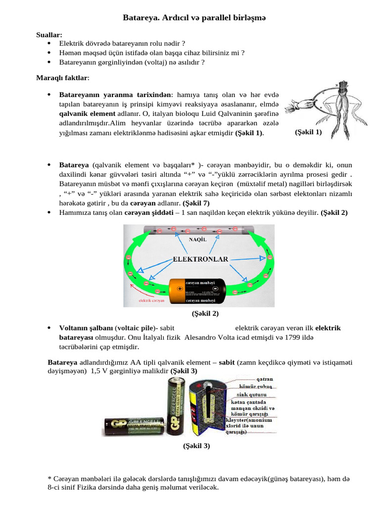 7.sinif-Həftə 19-Batareya. Ardıcıl VƏ Parallel Birləşmə | PDF