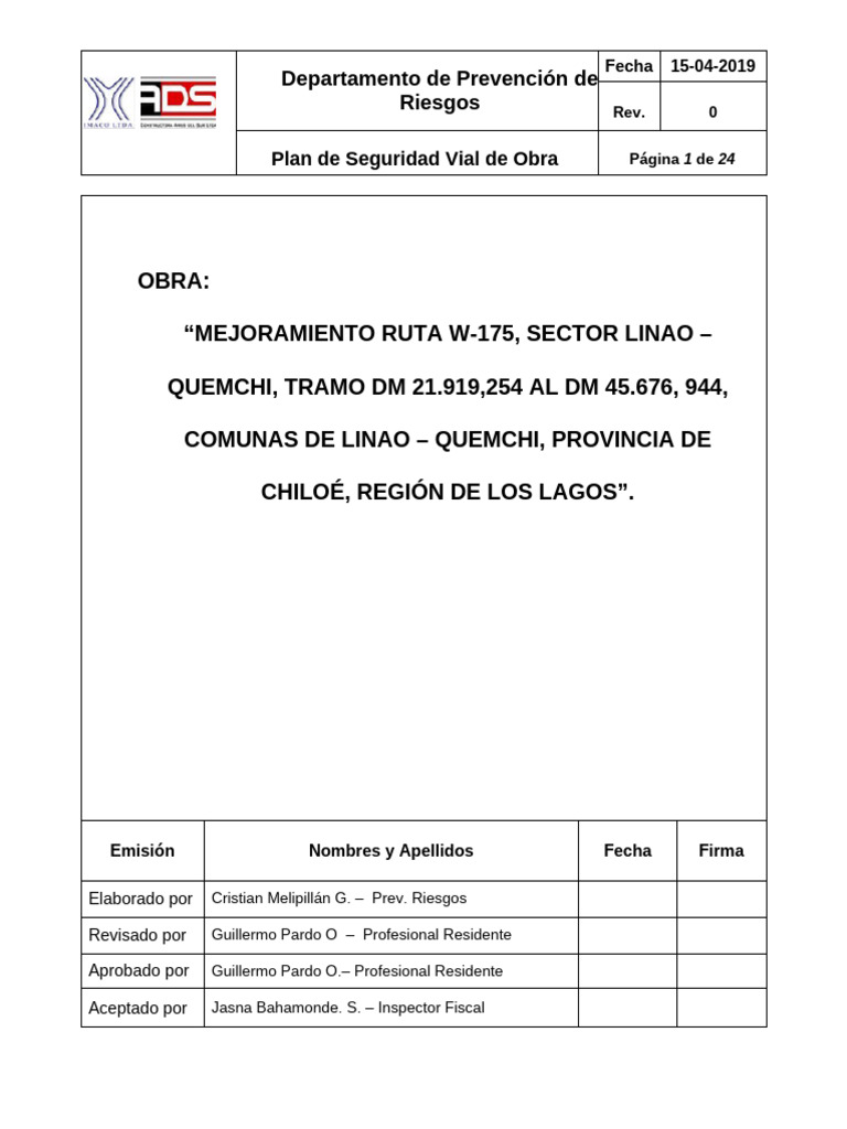 Plan de Seguridad Vial (Rev. 00) | PDF | Riesgo | Accidente de tráfico
