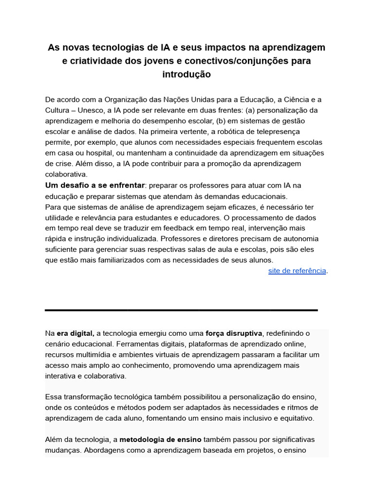 Impacto da IA na Educação e Criatividade | PDF | Inteligência ...
