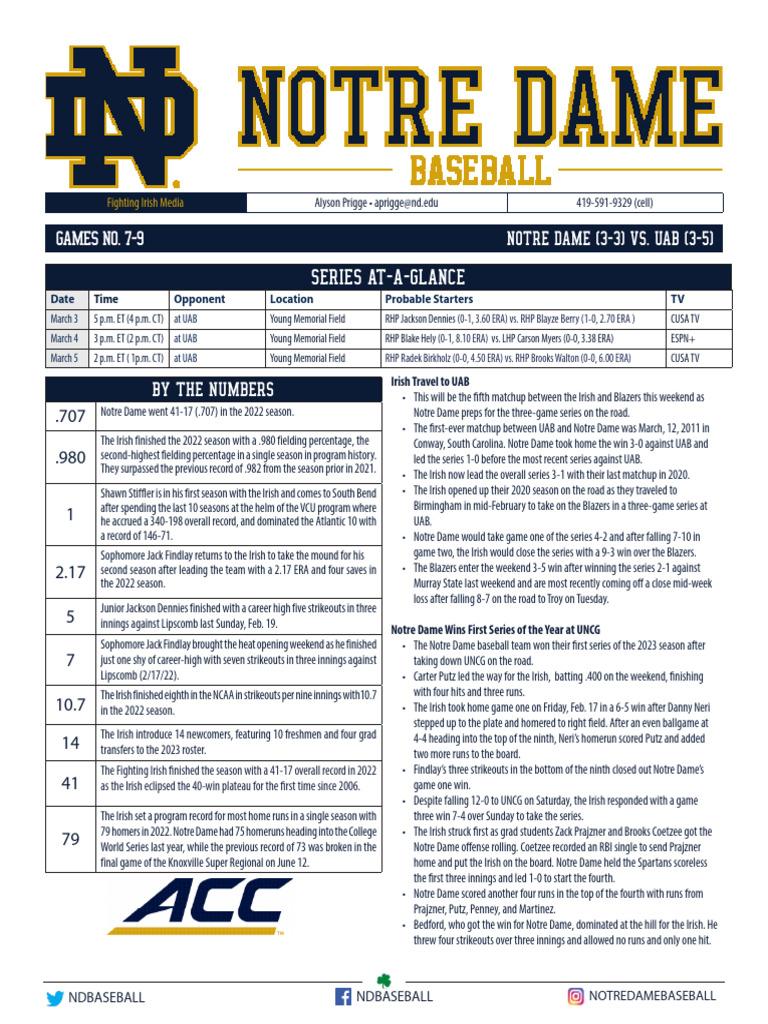 2023 Baseball Notes - UAB 1 | PDF | Atlantic Coast Conference | Ball ...
