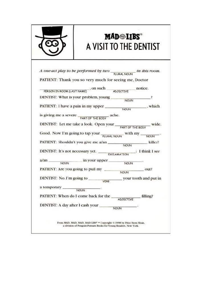 MAD LIB - A Visit To The Dentist | PDF