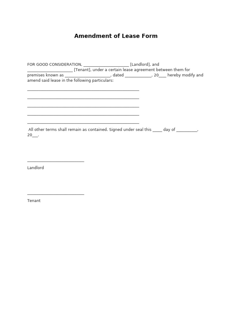 Lease Amendment Form Template | PDF
