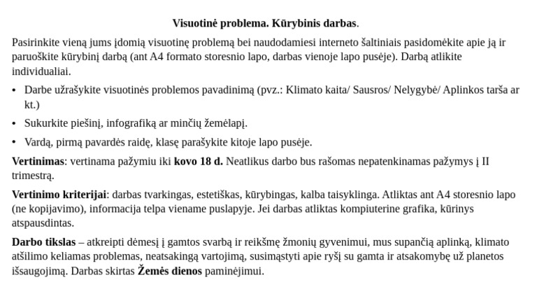 Visuotines Problemos. II F Kurybinis Darbas. | PDF