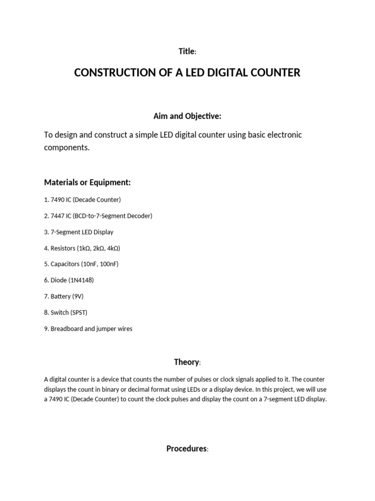 LED Digital Counter Report | PDF | Light Emitting Diode | Switch