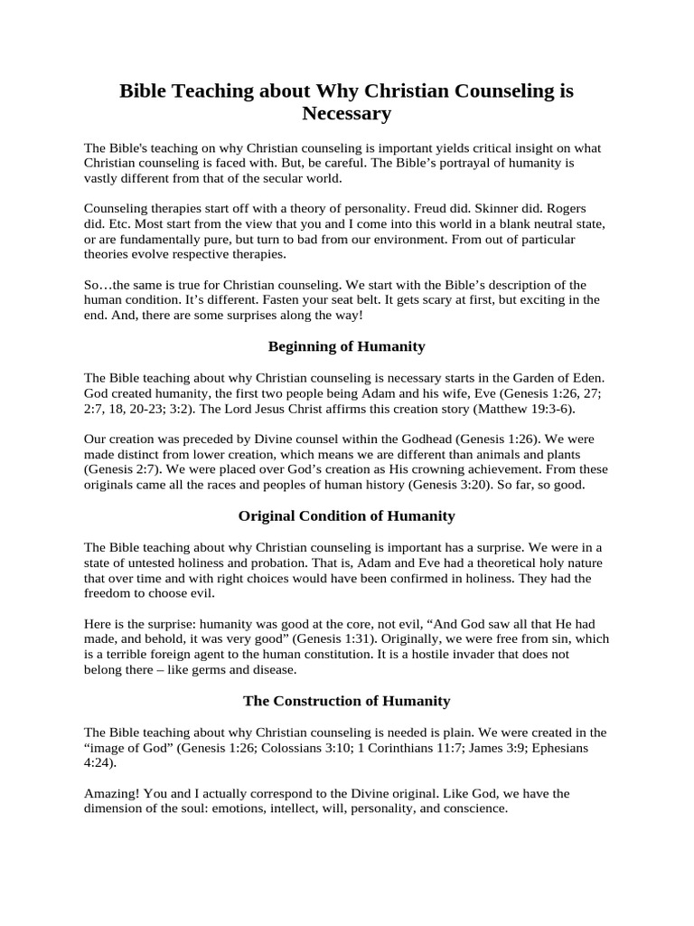 Bible Teaching About Why Christian Counseling Is Necessary | PDF ...