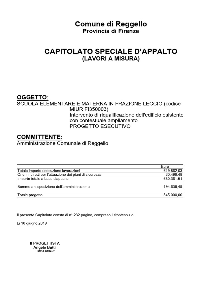 Esempio Di Capitolato Speciale Appalto | PDF