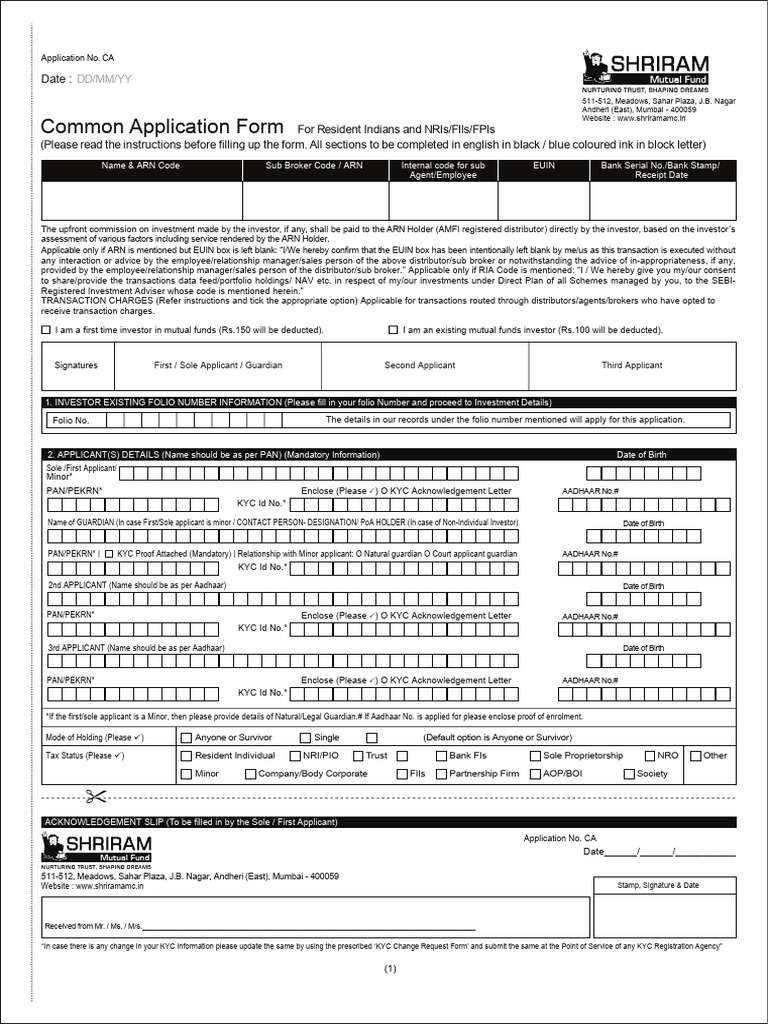 Mutual Fund Common Application Form | PDF | Cheque | Banks
