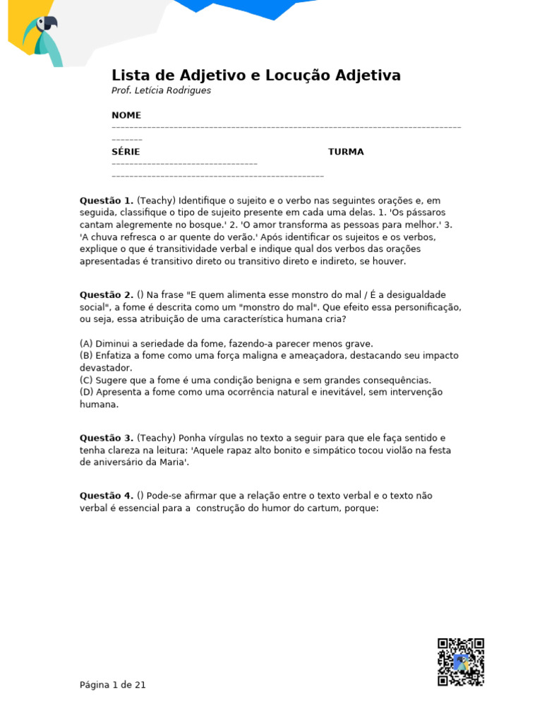 Lista de Adjetivo e Locução Adjetiva | PDF | Assunto (gramática ...