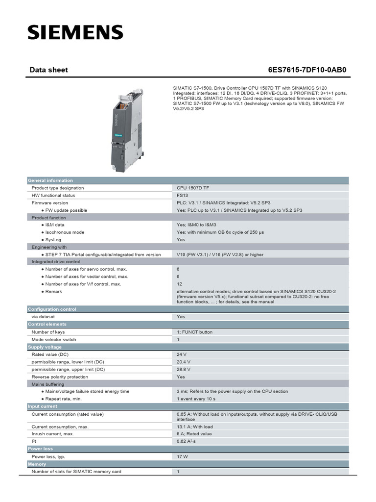 6ES76157DF100AB0 Datasheet en | PDF | Computer Engineering | Computing