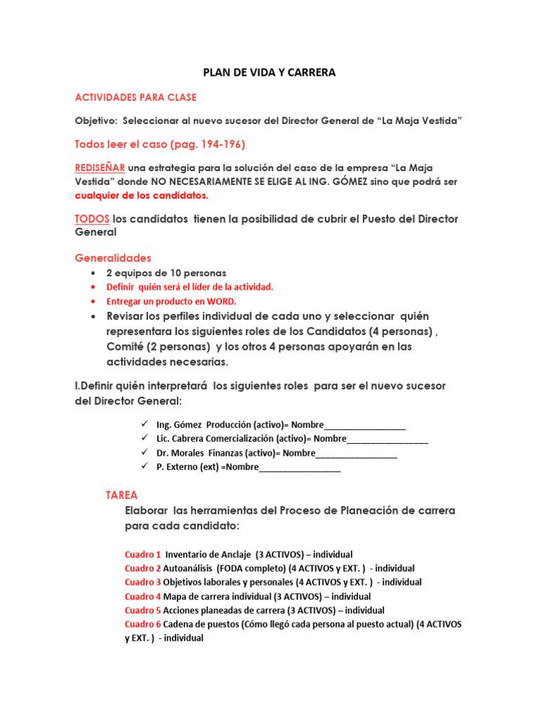 PLAN DE VIDA Y CARRERA Actividad | PDF | Gestión de recursos humanos ...