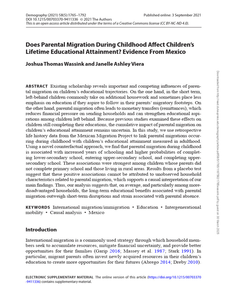 Impact of Parental Migration on Education | PDF